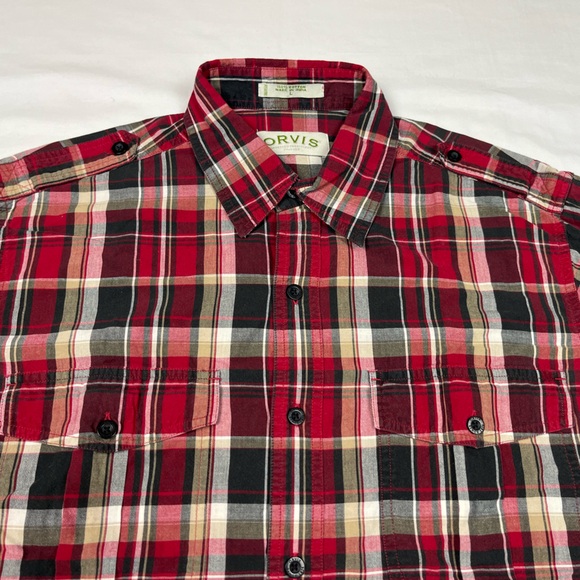 Orvis Mens Lightweight Button Down Hiking Shirt Sz Large Plaid Red/Black A9 - Picture 4 of 8